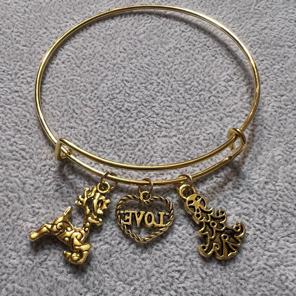 Custom made stainless steel bangle bracelet with cute Christmas charms